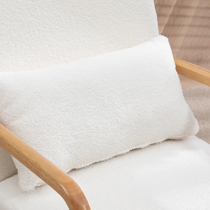 HOMCOM Fauteuil de Salon avec Cadre en Bois Massif Fauteuil Lounge - Assise Profonde - accoudoirs - Aspect Velours crème