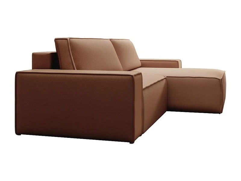 Vente-unique - Canapé d'angle Droit Convertible en Tissu Effet Cuir Marron Amelia