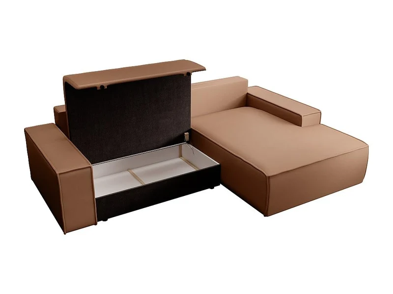 Vente-unique - Canapé d'angle Droit Convertible en Tissu Effet Cuir Marron Amelia