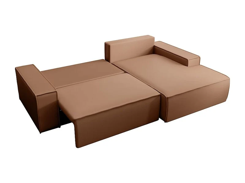 Vente-unique - Canapé d'angle Droit Convertible en Tissu Effet Cuir Marron Amelia