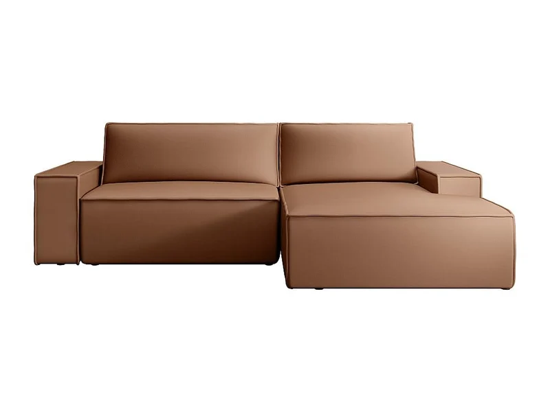 Vente-unique - Canapé d'angle Droit Convertible en Tissu Effet Cuir Marron Amelia