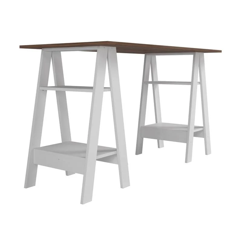 ACTUAL DIFFUSION Bureau 2 Tréteaux 4 Niches Blanc et Châtaignier L 135 H 75 P 60 cm