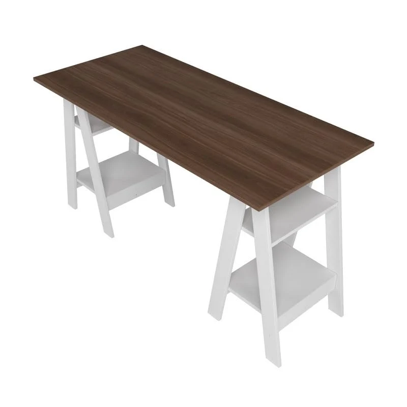 ACTUAL DIFFUSION Bureau 2 Tréteaux 4 Niches Blanc et Châtaignier L 135 H 75 P 60 cm