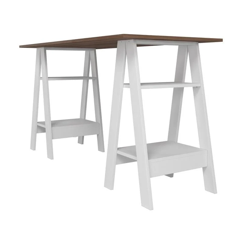 ACTUAL DIFFUSION Bureau 2 Tréteaux 4 Niches Blanc et Châtaignier L 135 H 75 P 60 cm