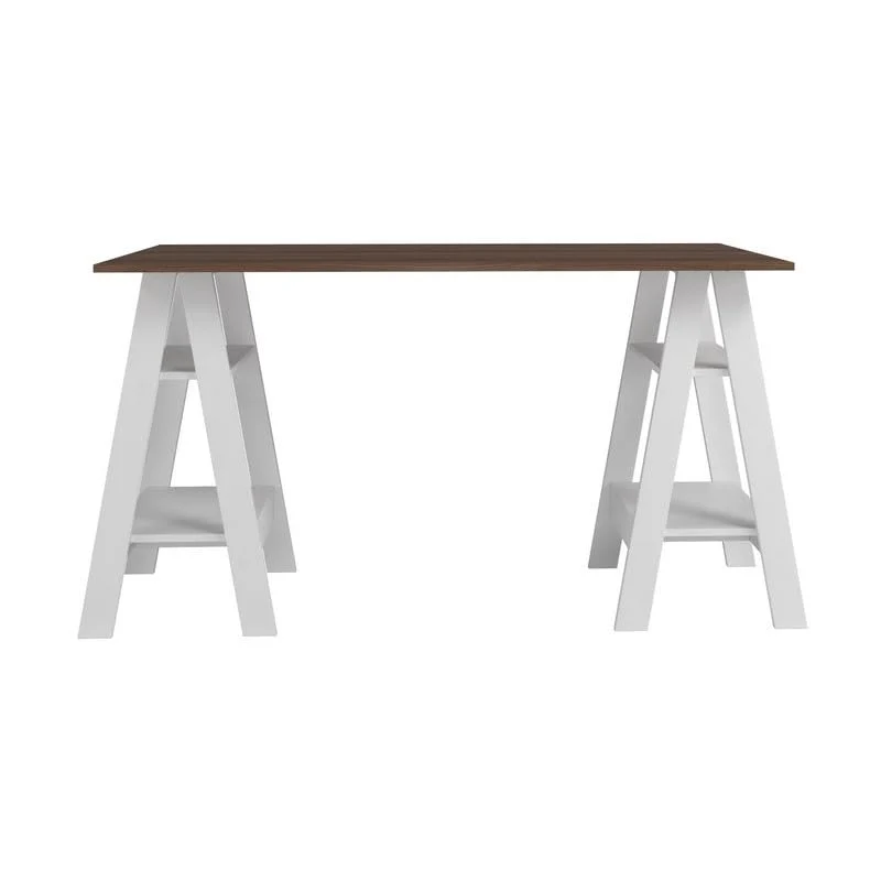 ACTUAL DIFFUSION Bureau 2 Tréteaux 4 Niches Blanc et Châtaignier L 135 H 75 P 60 cm