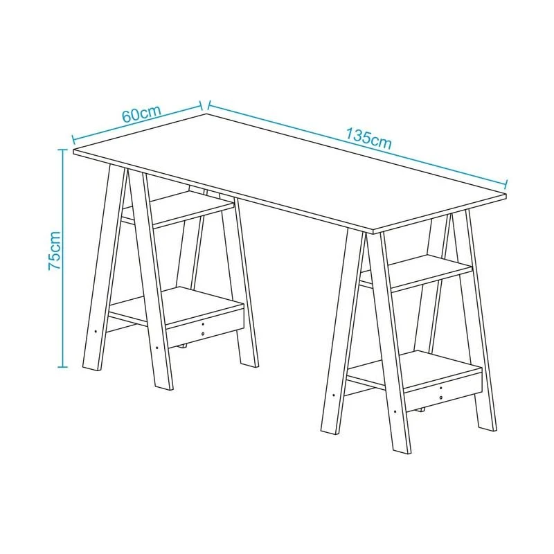 ACTUAL DIFFUSION Bureau 2 Tréteaux 4 Niches Blanc et Châtaignier L 135 H 75 P 60 cm