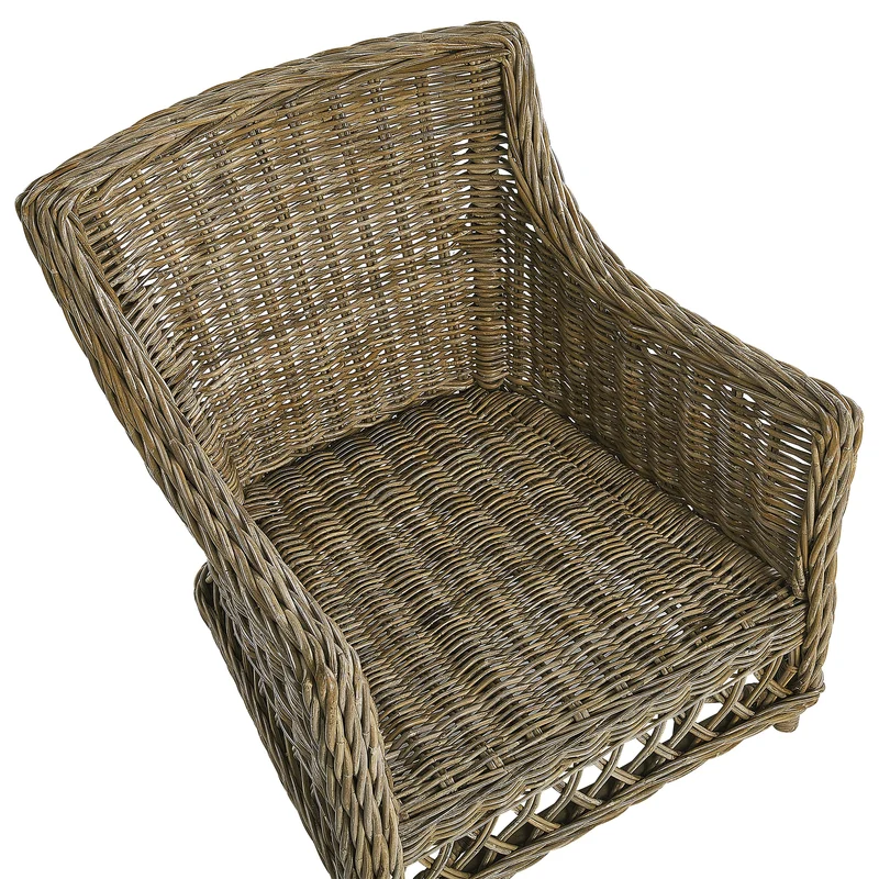 Beliani Fauteuil en Rotin Naturel pour Intérieur et Extérieur avec Repose-Pieds et Coussins Blanc-Cassé Ribolla