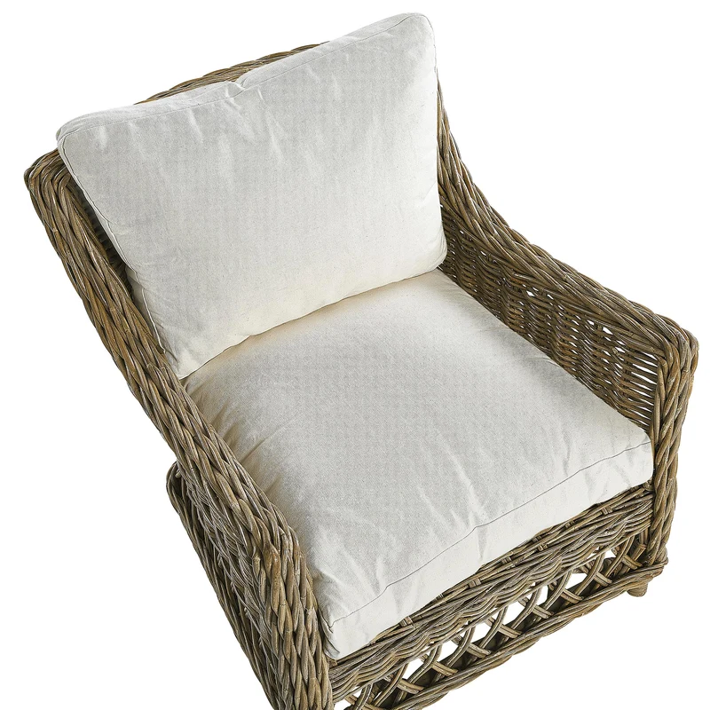 Beliani Fauteuil en Rotin Naturel pour Intérieur et Extérieur avec Repose-Pieds et Coussins Blanc-Cassé Ribolla