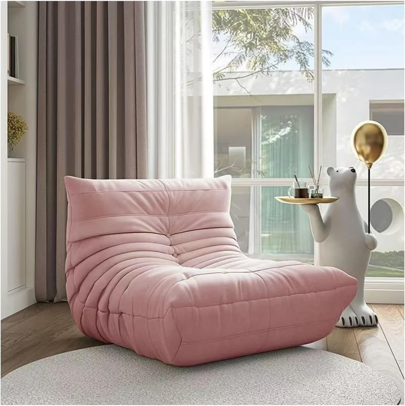 Togo – Chaise longue en daim doux, mousse de qualité supérieure, canapé de sol paresseux, pouf d'angle, fauteuil d'appoint marron sans accoudoirs pour salon, bureau (rose)