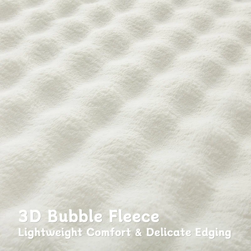 Topfinel Couverture Polaire Lit 1 Personne,Tissu à Bulles Doux, Couverture Cocooning et Chaude, Idéale pour l’Automne,Blanc,Oeko-TEX,1-130x150,Idéal pour Le Canape, La Voiture et Les Voyages