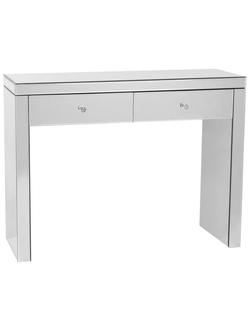 Beliani Table Coiffeuse Argentée Effet Miroir en Verre et MDF Console avec 2 Tiroirs au Design Moderne pour Intérieur Glamour