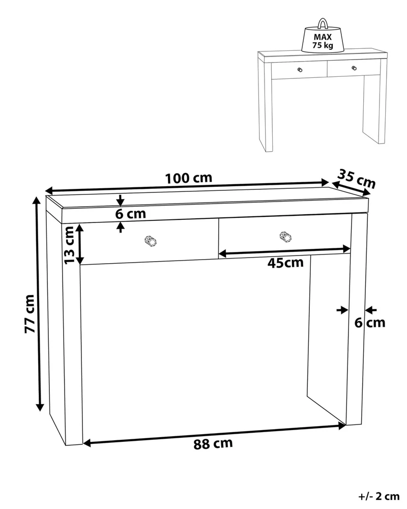 Beliani Table Coiffeuse Argentée Effet Miroir en Verre et MDF Console avec 2 Tiroirs au Design Moderne pour Intérieur Glamour