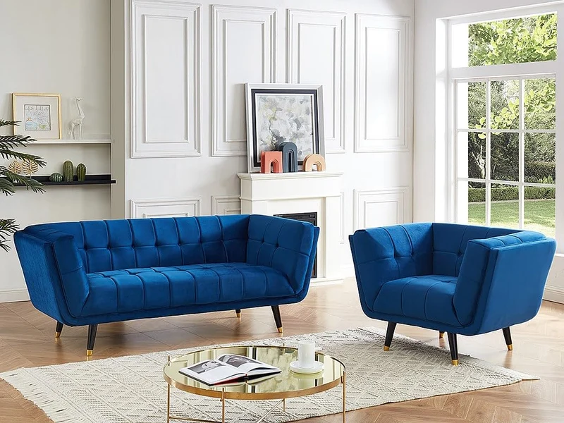 Vente-unique - Fauteuil Samantha II en Velours - Bleu Nuit