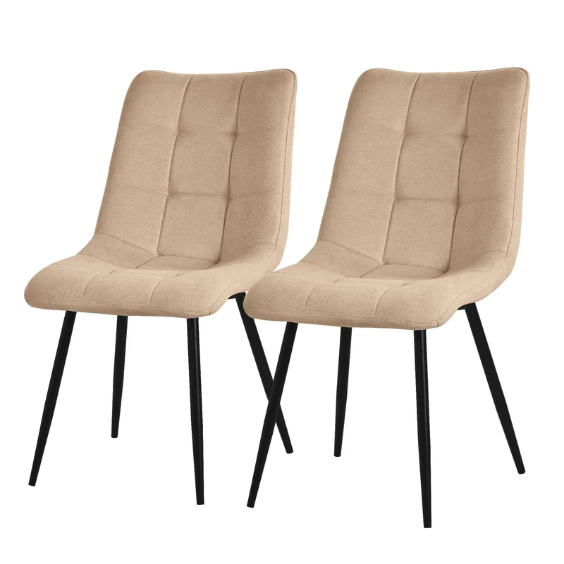 ML-Design Set de 2 Chaises de Salle à Manger Marron Clair, avec Revêtement en Tissu Polyester et Pieds Métalliques Noirs, Chaises de Cuisine avec Dossier, Chaises Rembourrées pour Salon Bureau