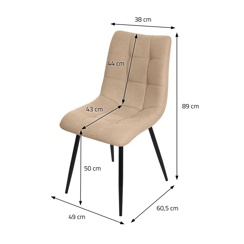 ML-Design Set de 2 Chaises de Salle à Manger Marron Clair, avec Revêtement en Tissu Polyester et Pieds Métalliques Noirs, Chaises de Cuisine avec Dossier, Chaises Rembourrées pour Salon Bureau