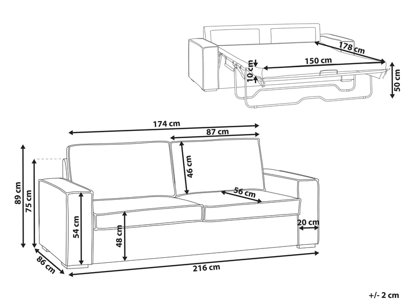 Beliani Canapé-Lit Convertible avec Matelas 3 Places Marron Clair Vuokatti