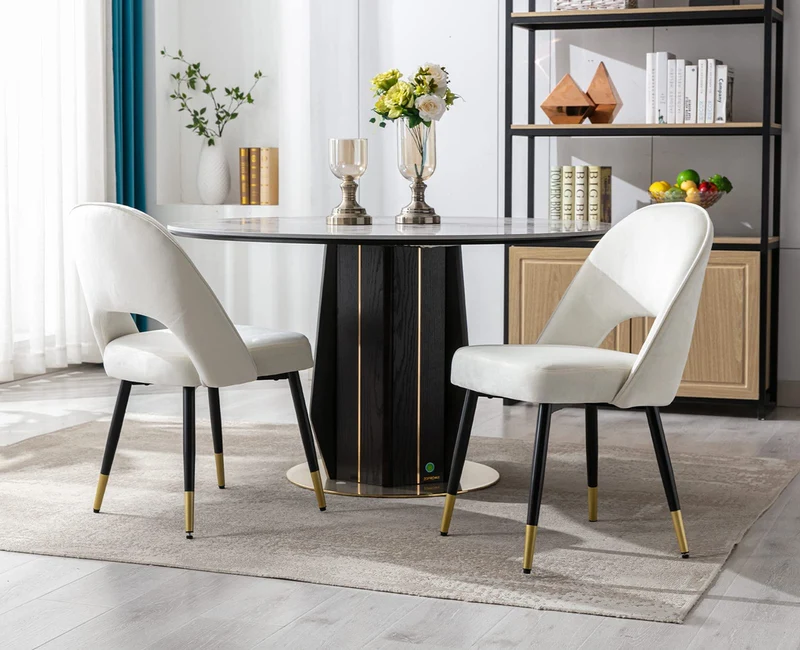 chairus Chaises de Salle à Manger sans Accoudoirs Lot de 2 Chaise de Bureau en Velours Moderne Chaise Rembourrée pour Cuisine Salon (Beige-2)