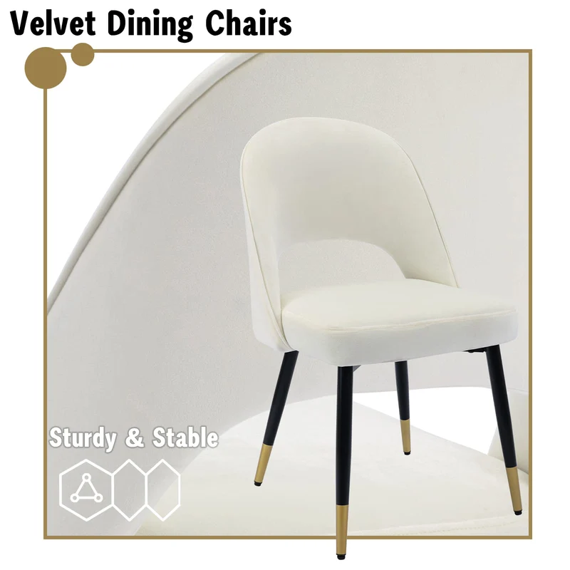 chairus Chaises de Salle à Manger sans Accoudoirs Lot de 2 Chaise de Bureau en Velours Moderne Chaise Rembourrée pour Cuisine Salon (Beige-2)
