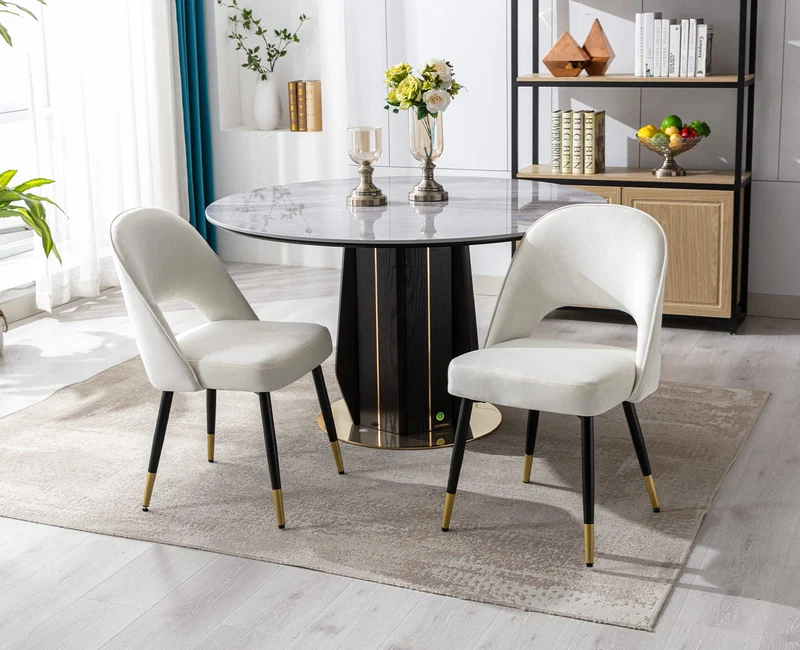 chairus Chaises de Salle à Manger sans Accoudoirs Lot de 2 Chaise de Bureau en Velours Moderne Chaise Rembourrée pour Cuisine Salon (Beige-2)
