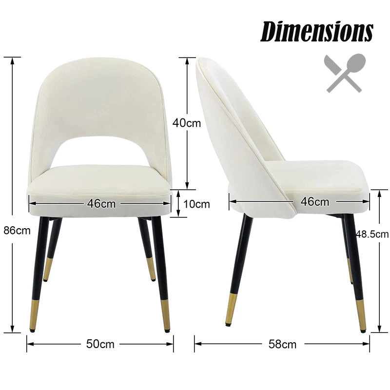 chairus Chaises de Salle à Manger sans Accoudoirs Lot de 2 Chaise de Bureau en Velours Moderne Chaise Rembourrée pour Cuisine Salon (Beige-2)