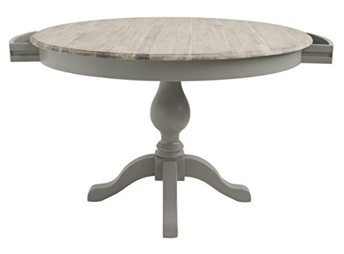 Générique Table à Manger Ronde sur piédestal avec 2 tiroirs cachés 120 L x 120 P x 78 H cm Plateau en Bois Dur d'acacia délavé à la Chaux Table à Manger en Bois Bleu Marine 5 Couleurs