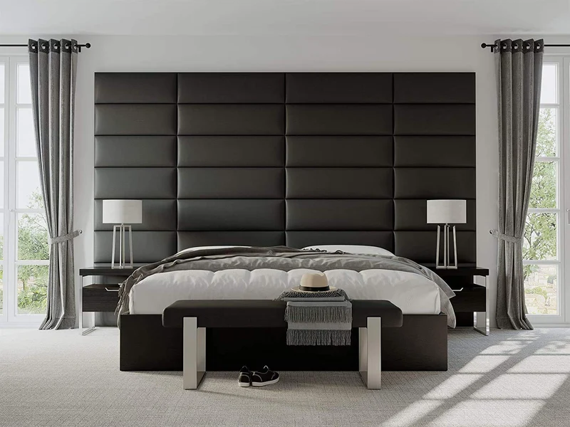VANT Panneaux Muraux d'appoint Rembourrés - Paquet de 4 - Facile à Installer - Double Tête de lit King Size (En Velours Bleu Paon, 76cm de Large)