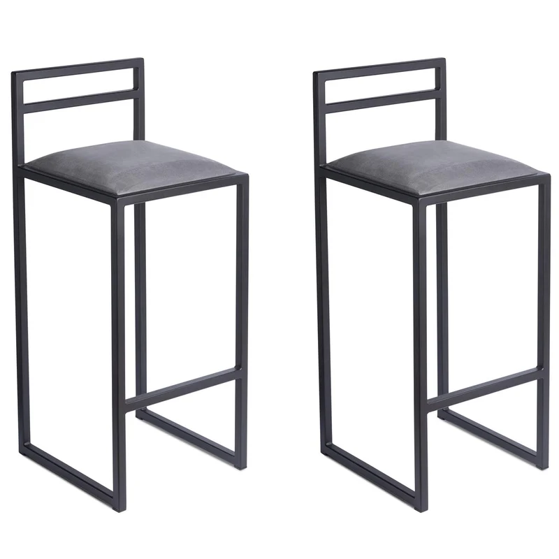 FERRO modern design Tabouret Bar Cuisine 95cm Noir - Fatto a Mano Chaise de Bar Lot de 2 - Stile Loft