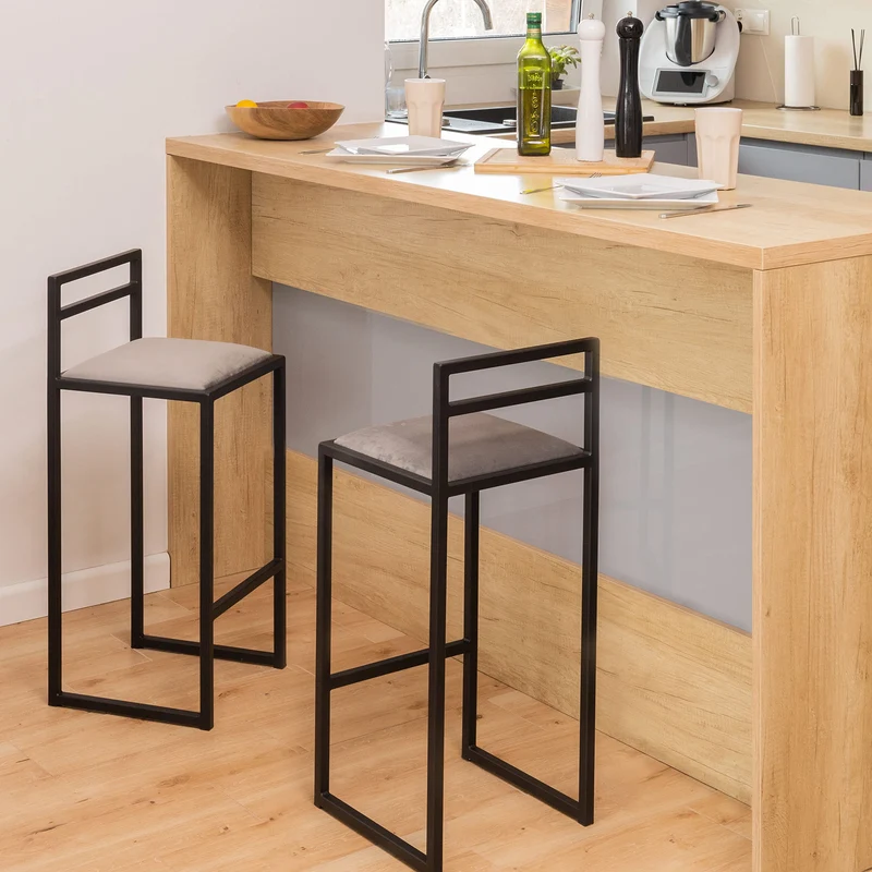 FERRO modern design Tabouret Bar Cuisine 95cm Noir - Fatto a Mano Chaise de Bar Lot de 2 - Stile Loft