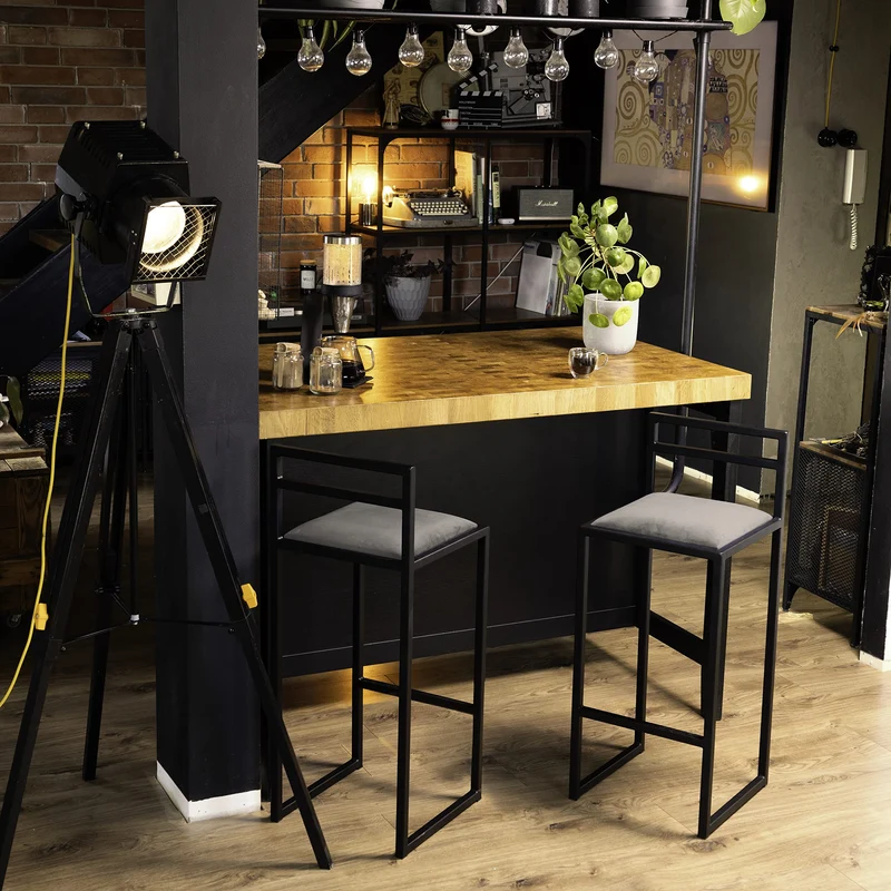 FERRO modern design Tabouret Bar Cuisine 95cm Noir - Fatto a Mano Chaise de Bar Lot de 2 - Stile Loft