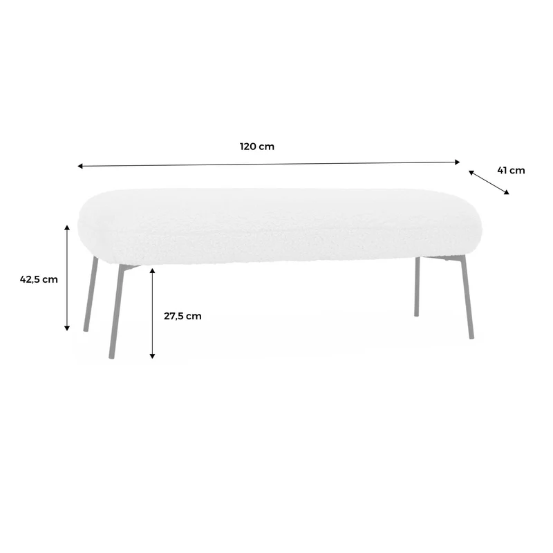 sweeek - Banc. Bout de lit avec revêtement Bouclette texturée. Rouille. Pieds en métal Noir. L 120 x P 41 x H 42.5cm