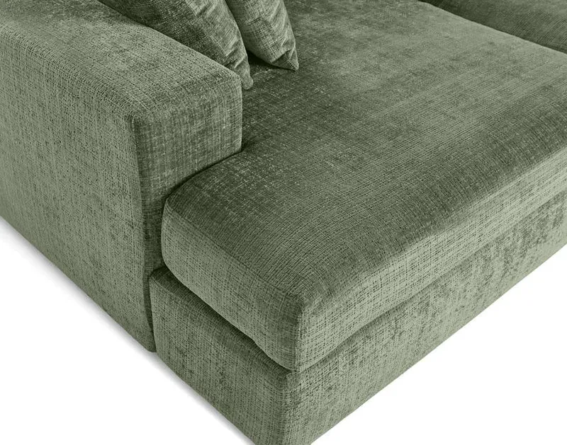 Lisa Design - Collins - canapé Droit 4 Places avec Double méridienne - Assise Profonde - en Velours texturé, Vert