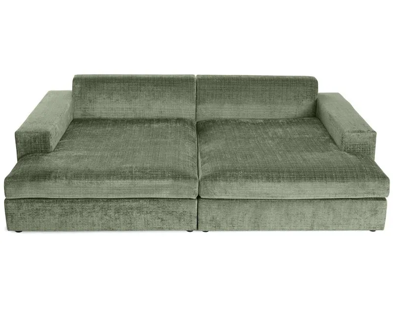 Lisa Design - Collins - canapé Droit 4 Places avec Double méridienne - Assise Profonde - en Velours texturé, Vert