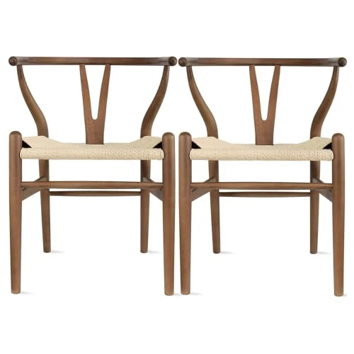 Agteruo Chaise Y (Chaise Wishbone) Chaise de Salle à Manger en Bois Massif de Style Milieu du siècle avec accoudoirs et siège en Chanvre (Bois de frêne - Noyer). (Espresso)