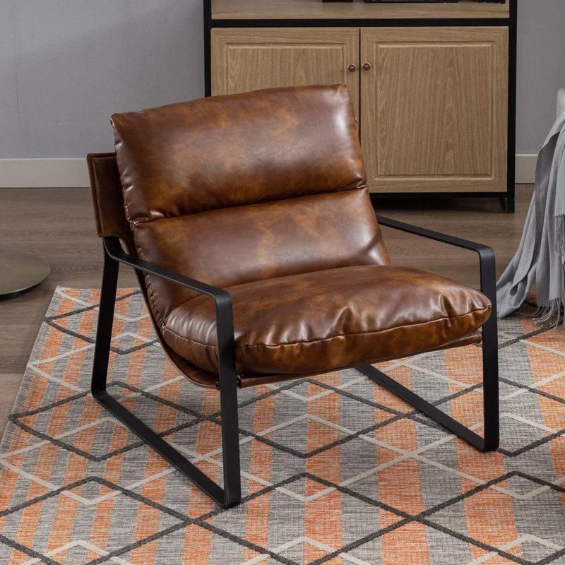 chairus Fauteuil de Loisirs en Cuir PU Modern Chaise de Relaxation pour Salon Fauteuil de Chambre avec Cadre en Métal (Marron)