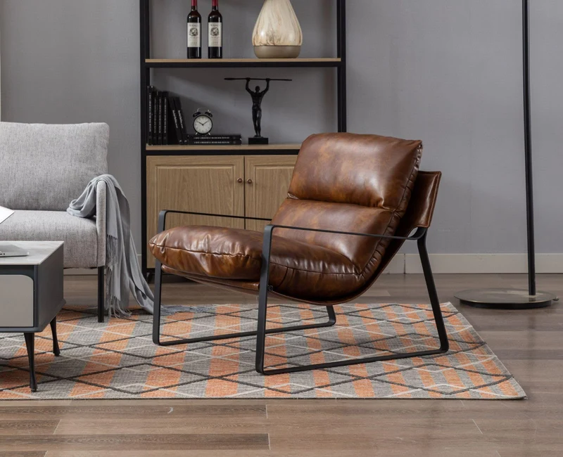 chairus Fauteuil de Loisirs en Cuir PU Modern Chaise de Relaxation pour Salon Fauteuil de Chambre avec Cadre en Métal (Marron)