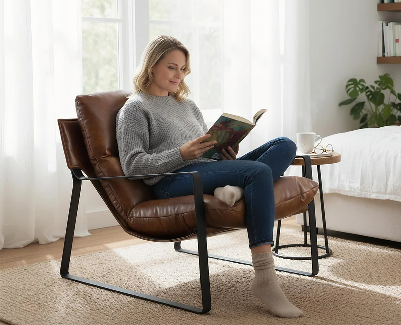 chairus Fauteuil de Loisirs en Cuir PU Modern Chaise de Relaxation pour Salon Fauteuil de Chambre avec Cadre en Métal (Marron)