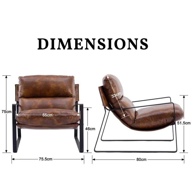 chairus Fauteuil de Loisirs en Cuir PU Modern Chaise de Relaxation pour Salon Fauteuil de Chambre avec Cadre en Métal (Marron)