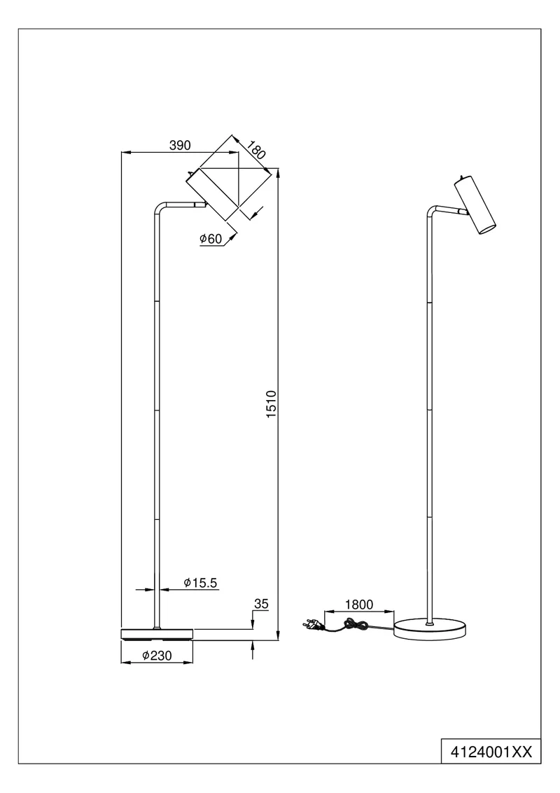 TRIO, Lampadaire, Marley 1xGU10, max.5,0 W Corps: Métal, noir mat L:23,0cm, H:151,0cm, P:39,0cm Interrupteur,IP20,Sans illuminant