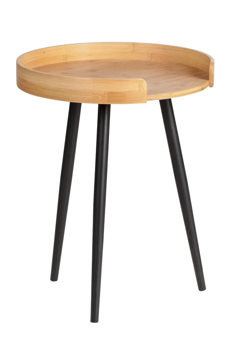 WENKO Petite table basse ronde, table d'appoint bout de canapé bois, pied métal noir, Bois Bambou, Ø 40 x 50 cm