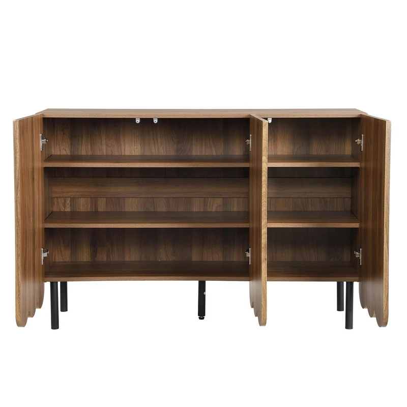 I0I&I0I Buffet moderne 120 x 35 x 80 cm, aspect bois, sans poignée, avec portes ondulées, étagères réglables, espace de rangement pour salon, couloir et salle à manger (noyer)