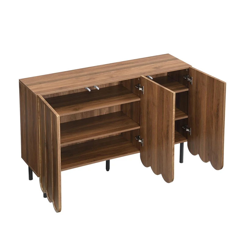 I0I&I0I Buffet moderne 120 x 35 x 80 cm, aspect bois, sans poignée, avec portes ondulées, étagères réglables, espace de rangement pour salon, couloir et salle à manger (noyer)