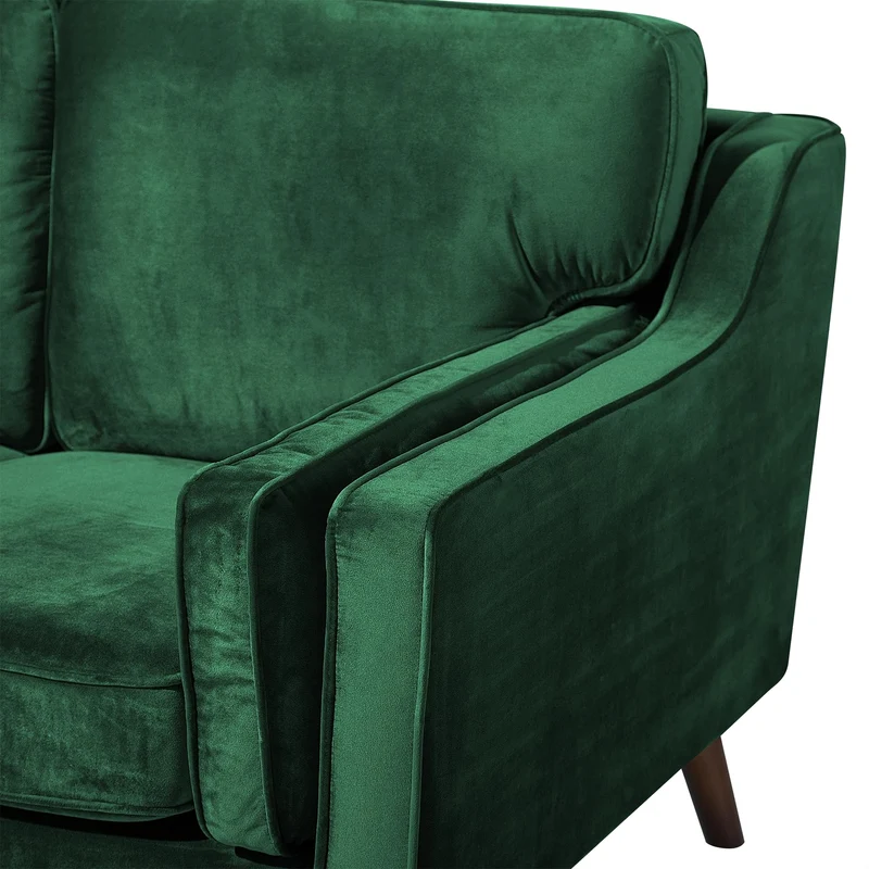 Beliani Canapé Fixe 3 Places Revêtement en Velours Haut de Gamme Vert et Rembourrage Épais pour Salon au Design Rétro