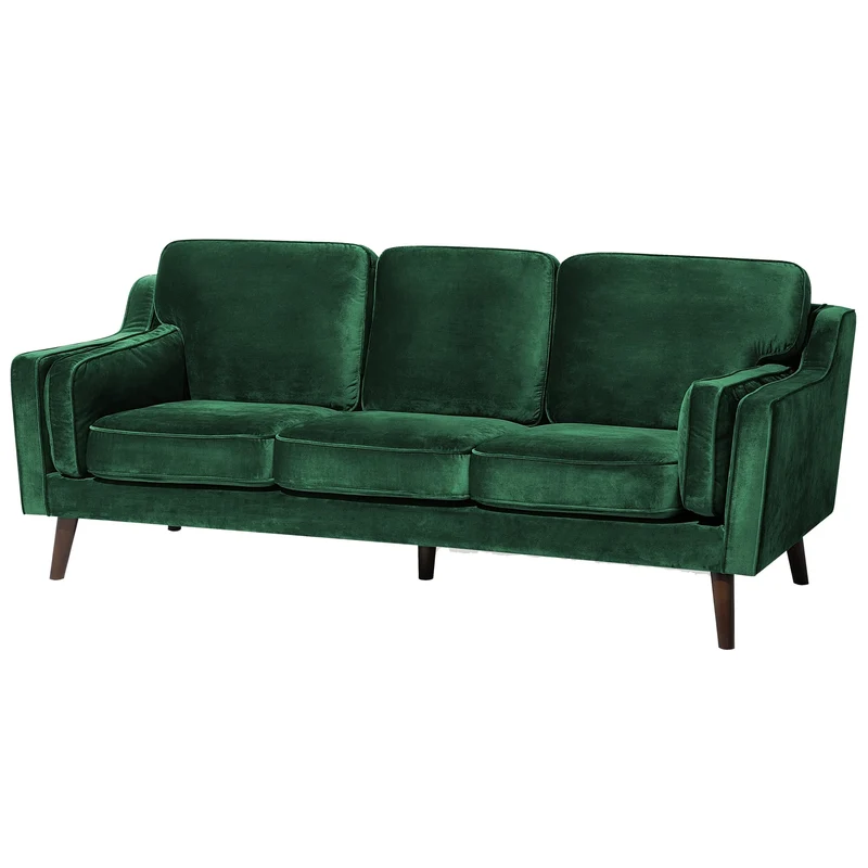Beliani Canapé Fixe 3 Places Revêtement en Velours Haut de Gamme Vert et Rembourrage Épais pour Salon au Design Rétro
