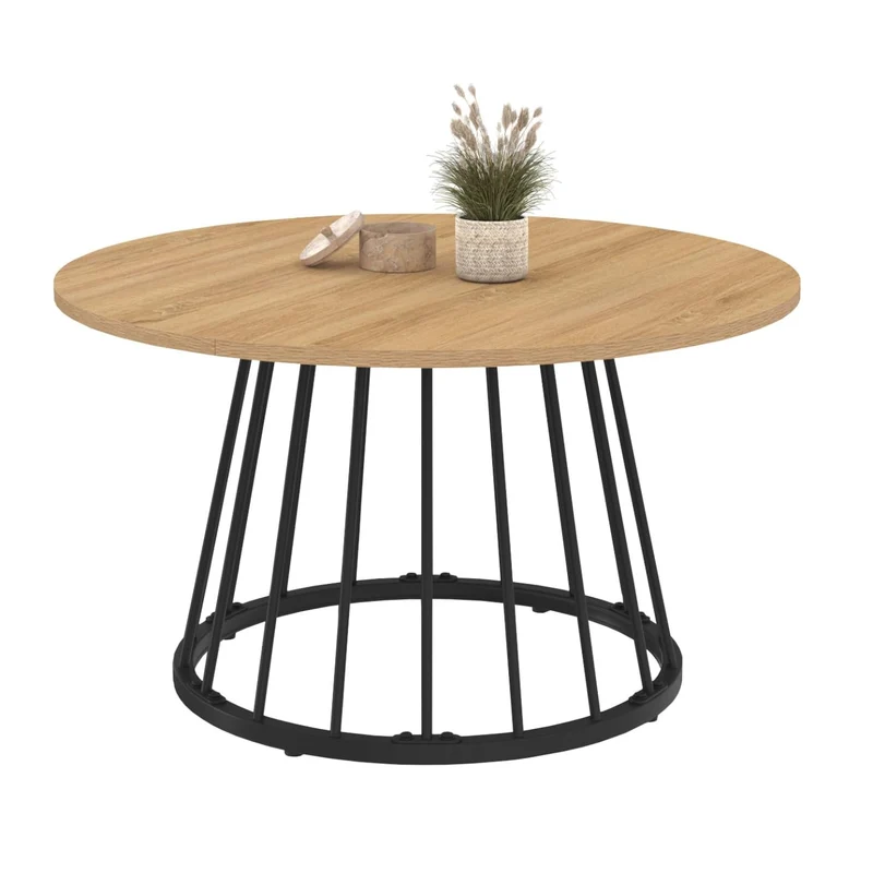 IDMarket - Table Basse Ronde Yuna 70 cm Plateau Bois et Pied Filaire en métal Noir