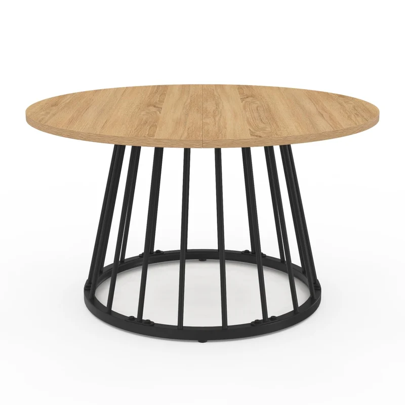 IDMarket - Table Basse Ronde Yuna 70 cm Plateau Bois et Pied Filaire en métal Noir