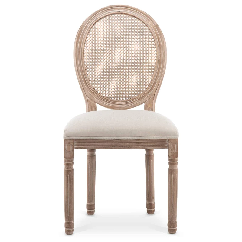Lot de 4 chaises médaillon Louis XVI Cannage Rotin Tissu Beige