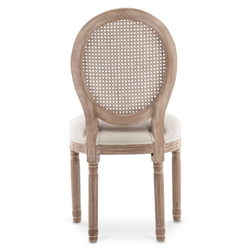 Lot de 4 chaises médaillon Louis XVI Cannage Rotin Tissu Beige