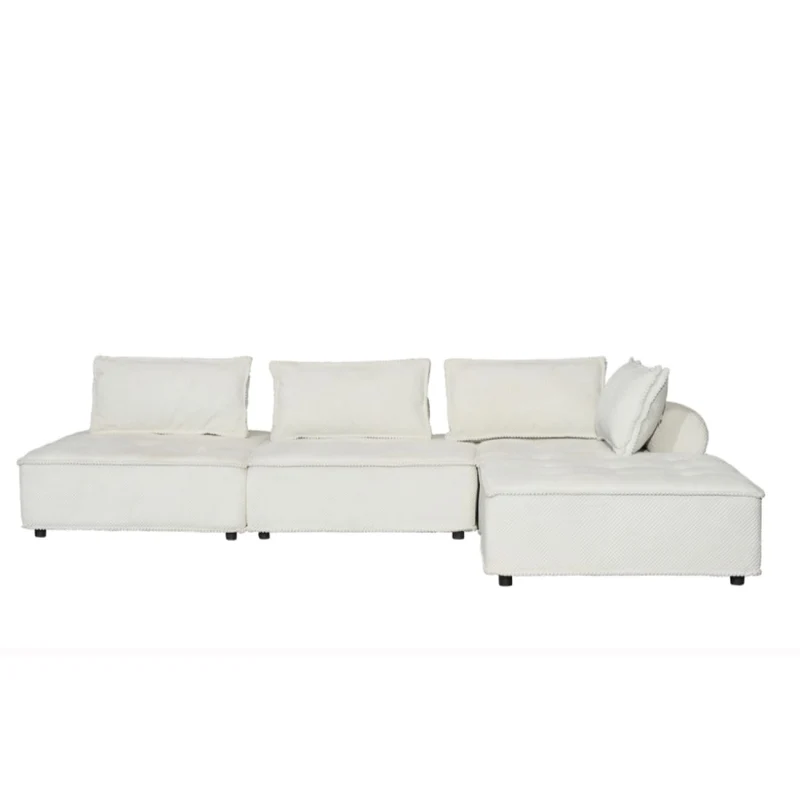 CONCEPT USINE | Canapé d'angle Modulable 4 Places STAVA | Velours Texturé Blanc | Élégant et Confortable | Design Moderne | Assise Spacieuse et Moelleuse | Structure Robuste Bois Massif | Idéal Salon