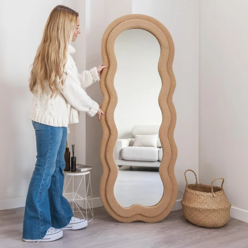 Flamingueo Miroir Mural - Miroir sur Pied, Miroir Asymétrique, Grand Miroir, Miroir Chambre, Miroir Vague, Miroir Mural Asymétrique, Miroir Irregulier