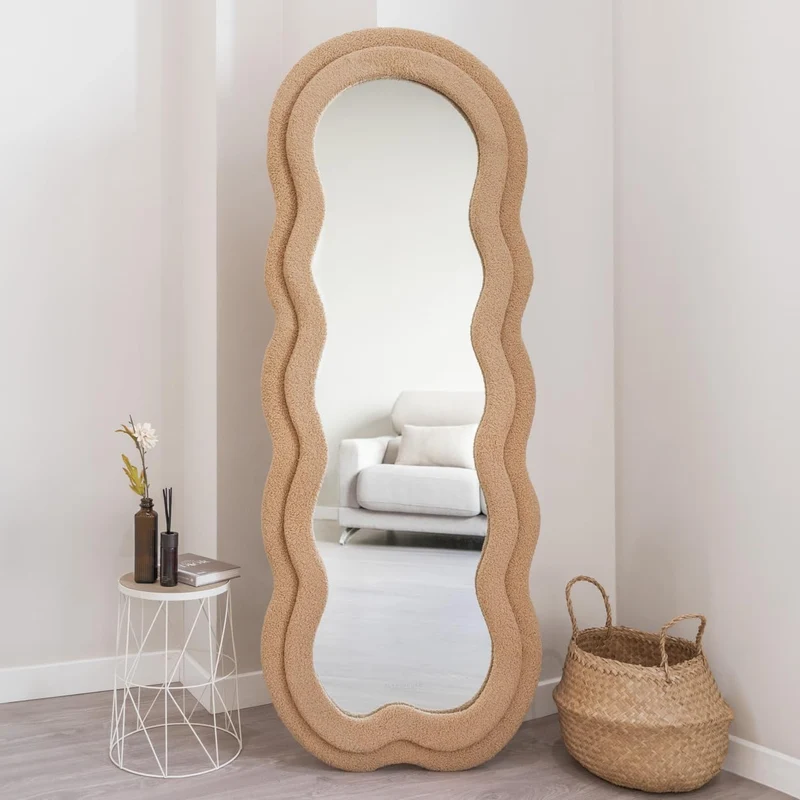 Flamingueo Miroir Mural - Miroir sur Pied, Miroir Asymétrique, Grand Miroir, Miroir Chambre, Miroir Vague, Miroir Mural Asymétrique, Miroir Irregulier